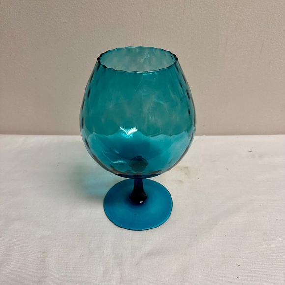 Mid-Century Empoli Italian Azure Blue Footed Snifter Italian Glass Vase - Picture 3 of 4